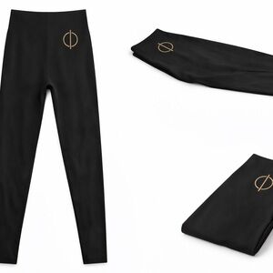 Black High-Waisted Wool Leggings | Minimal Gold Symbol | Full Length